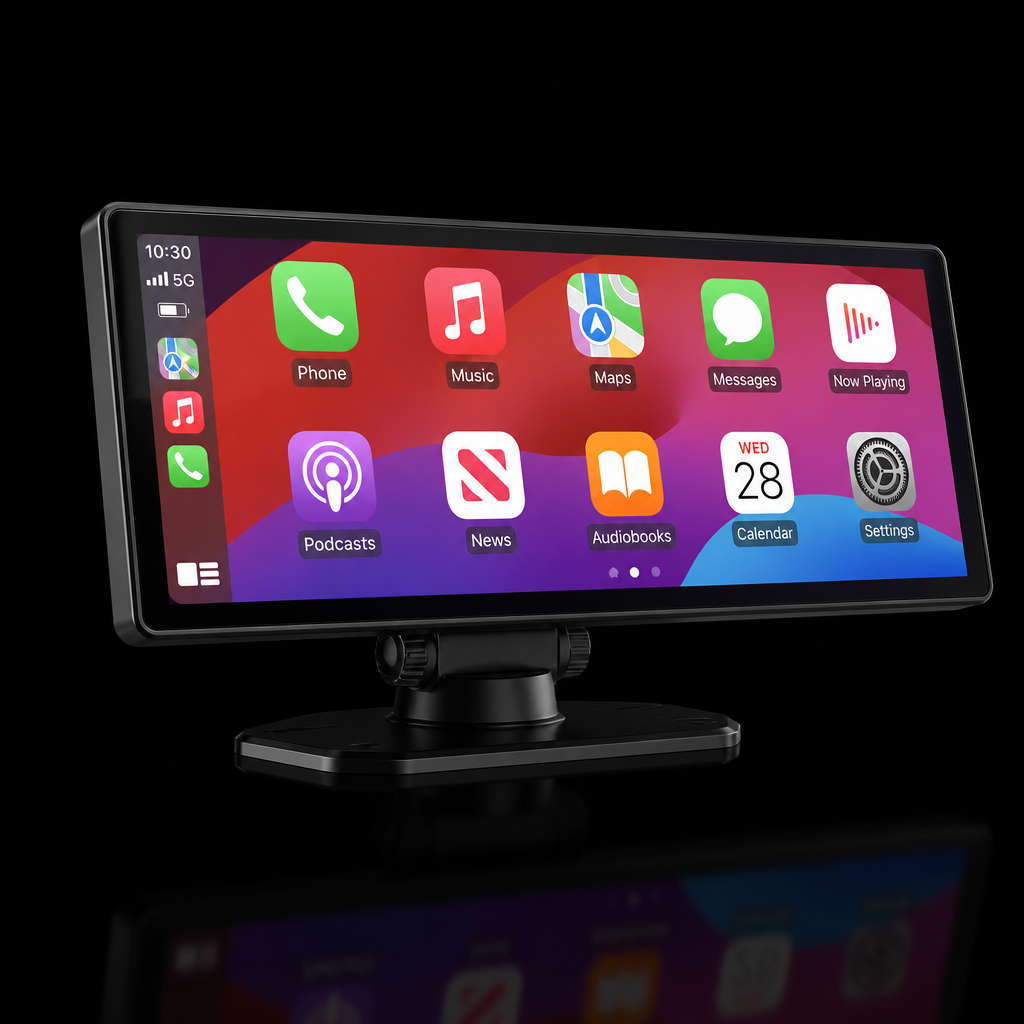 DASHUP 10.26-inch portable wireless CarPlay display on its dashboard mount
