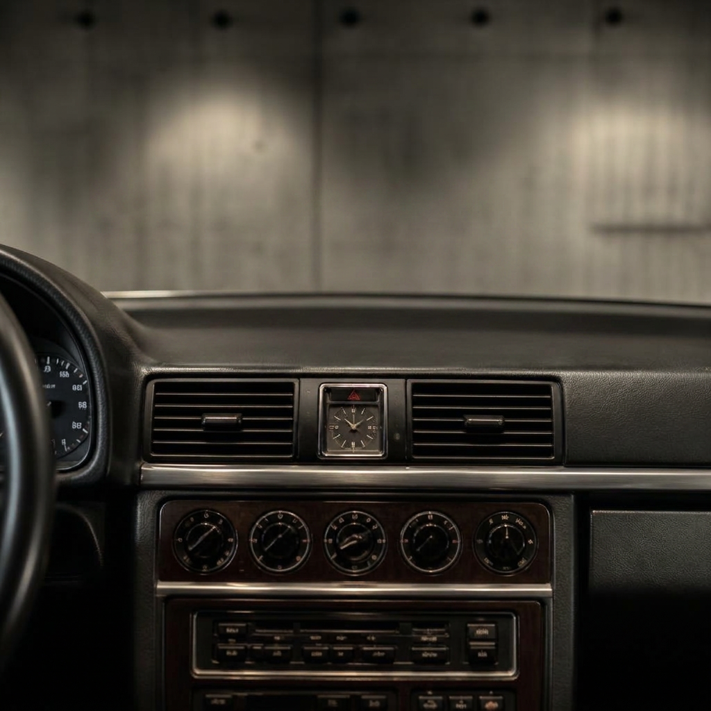 Older factory car dashboard with a dated radio and no infotainment screen
